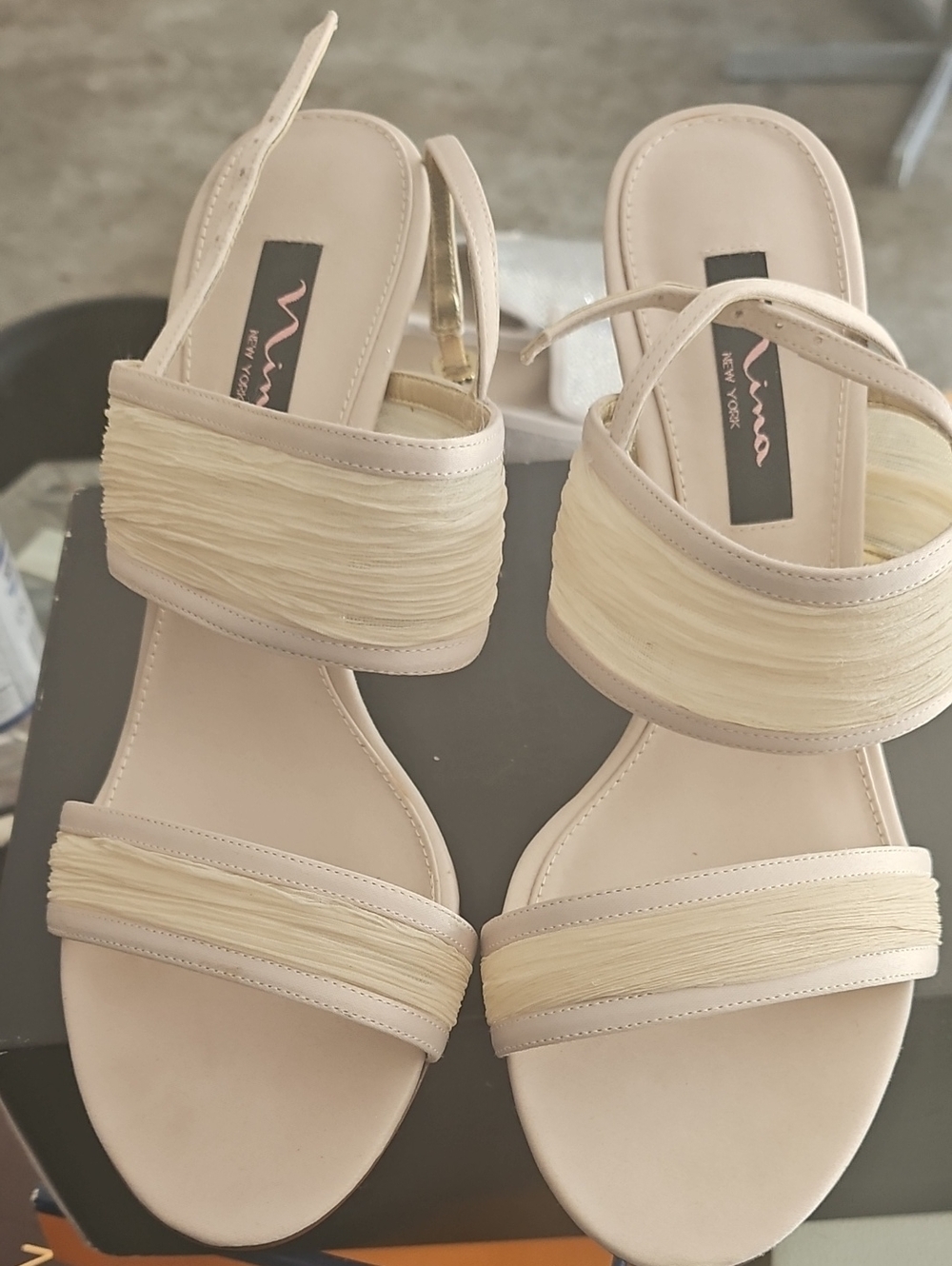 ANNA New York Neutral Cream Raffia Strap Sandals